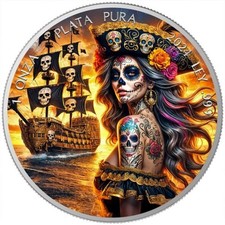 Mexico Libertad 2024 1 Oz Silber 999 Dia de Los Muertes Pirate BU OVP