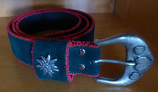 Da/Mä-Gürtel 80/3cm grün/rot/Edelweiß Tracht/Landhausmode