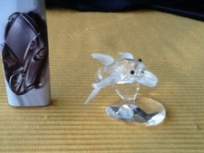 Bleikristall geschliffen Miniatur Glasfigur Delfin springend auf Sockel 3,5 cm