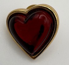 Yves Saint Laurent Vintage Rive Gauche Pin vergoldet Lucite Herz signiert BB38