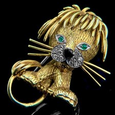 VAN CLEEF & ARPELS VINTAGE 750er GOLD DIAMANT SMARAGD BROSCHE LÖWE 1963