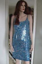 Abendkleid Gr. 38 Türkis Silber sexy seltene viereckige Pailletten ohne Ende 