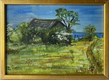 Ölbild 27 x 36 cm Impressionist Haus am Meer Schweden Ostsee Sommer Urlaub