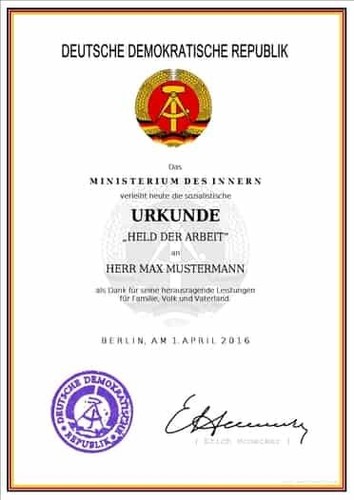 Ddr urkunde held der arbeit - urkunde, arbeit"