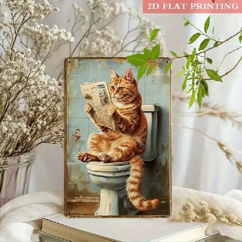 Blechschild katze mit zeitung - blechschild,