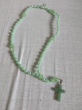 Rosenkranzkette mit echtem Edelsteinkreuz Mint, handgefertigt, neu
