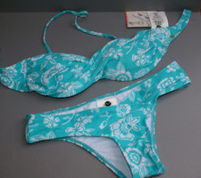 ROXY Bikini-Set Brasil türkis weiß Bandeau floral Gr. XS / 34 NEU 65,-- €