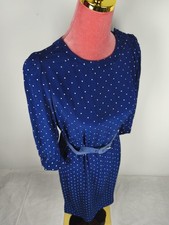 Kleid Vintage Gr. (36/S) blau weiß gepunktet dots retro dress langarm Gürtel 