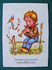 Postkarte Ansichtskarte alt Kunst Kinder Geburtstag Vogel Glückwünsche Musik