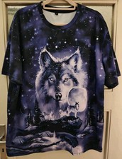? T-Shirt Wolf Print Lila Sterne 2XL Three Wolves Mond Plus Size Große Größen 