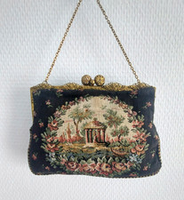 Antik Handtasche Tapisserie Gobelin Vintage Petit Point Purse Handbag 1930s