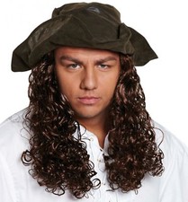 Piraten-Perücke mit Hut Lederoptik Piratendreispitz Seeräuber Freibeuter 