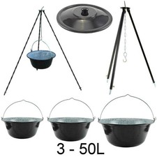 Ungarischer Gulaschkessel 3,3 - 50L Emaille,Feuertopf Dreibein Dreifuss Glühwein