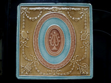 Jugendstilfliese, Harfe, Biedermeier-Motiv, tegel, careau, Kachel, Orig., unbek