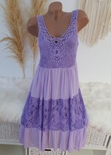 Häkel Kleid Träger Vintage Blogger Sommer Hippie Stickerei Fliede 36 38 40