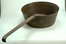 Antike Messing-Pfanne Stiel-Kasserole um 1900 Eisenstiel handgeschmiedet