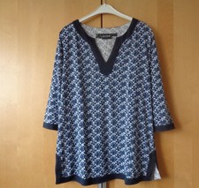 Damen Blusen-Shirt Tunika Gr. 44 ~ MIRA ~ 3/4-Arm ~ blau-weiß-gemustert