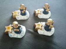 4 Engel Kerzenhalter Weihnachten mit Musikinstrumenten auf einer Wolke blau