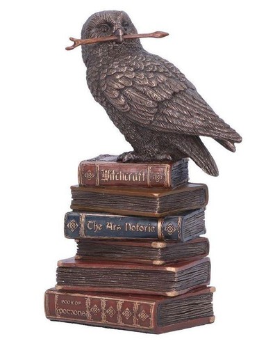 Eule auf zauber bücher - eule, bronze