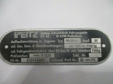 Peitz Typenschild Schild Auflaufbremse PAV / SR 2.0 Auflaufeinrichtung s4