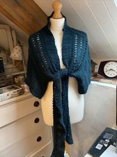 Dunkelblau Häkelband Oma Strick Wickel Stola Strickjacke Vintage Topshop Gr. 12