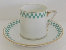 Jugendstil Mokkatasse Pirkenhammer Karomuster grün Goldrand