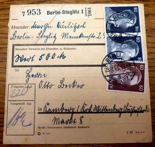Karte paketkarte 953 berlin - paketkarte,