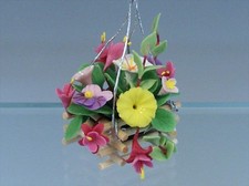 Blumenampel mit bunten Blumen, Puppenhaus, Puppenstube 1:12