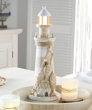 LED Deko "Leuchtturm" aus Holz im Shabby Look, 40 cm, maritime Figur beleuchtet