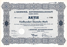 J. Banning AG Hamm histor. Aktie 1951 Westfalen Eumuco SMS Schloemann-Siemag