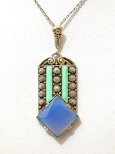 Theodor Fahrner Sterling Silber 935 Anhänger mit Chalzedon & Emaille 20er Jahre