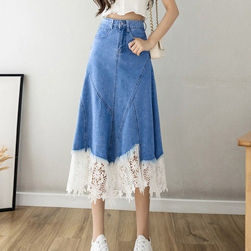Damen midi rock spitze denim - spitze,