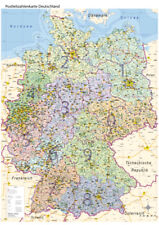 Postleitzahlenkarte PLZ Deutschland mit Bundesländern, laminiert, 84 x 114 cm
