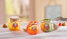 6 x Duftkerzen im Glas mit Deckel Herbstzauber Schleife Anhänger Vanille Orange