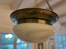 Antike Deckenlampe, Jugendstil, Milchglas, Messing, Art Deco, Vintage