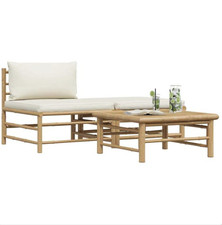 Lounge Set mit Kissen Bambus 3 tlg Garten Rund Balkonset Sitzgruppe