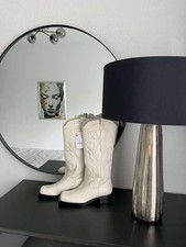 STRADIVARIUS Stiefel Boots Cowboylook Leder  Creme Beige Gr.37 Neu mit Etikett !