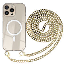 MagSafe Handykette für Apple iPhone 16 Pro Max Hülle Band Metall Schwarze Gold