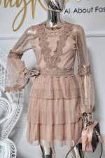 Damen Partykleid Cocktailkleid Tüllkleid Rüschen Minikleid Gepunktet Gr. M