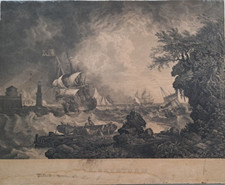 Der Seesturm Kupferstich Metzeroth nach Smith 1848 Meyers Schiff Seefahrt Marine