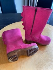 SANITA Holz-Clogs-Stiefel 26 ECHT-LEDER pink Drachen-Zacken Reißverschluss 1xdef