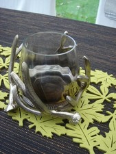 Windlicht Geweih mit Glas, silber
