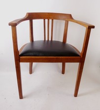 Alter Art Deco Armlehnstuhl Schreibtischstuhl Eiche Polster Leder Schwarz