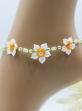 Fußkettchen Fußkette Edelstahl Blüten Lampwork Perlen Blumen Sommer #J046