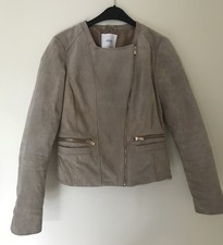 Jacke Damen Leder Gr. S von MANGO Beige, Reißverschluss
