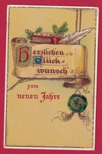 Glanz AK Neujahr Banner, Feder, Siegel Golddruck Verlag G.G.K. No.660 gel. 1914