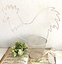 Shabby Eierkorb Blumentopf  Osterkorb Hahn / Henne, Metall Antik - Weiß, 40 cm