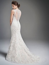 Brautkleid Gr. 44 Fit & Flare, tiefer Rücken, V-Ausschnitt, Zweiteiler, creme