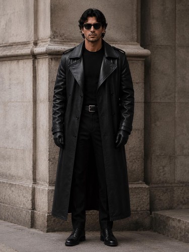 Herren echtleder trenchcoat - echtleder,