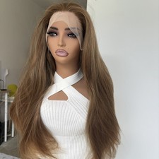 Kleberfreie Lace-Front-Perücken Kunsthaar Long Straight Gemischtes Braun